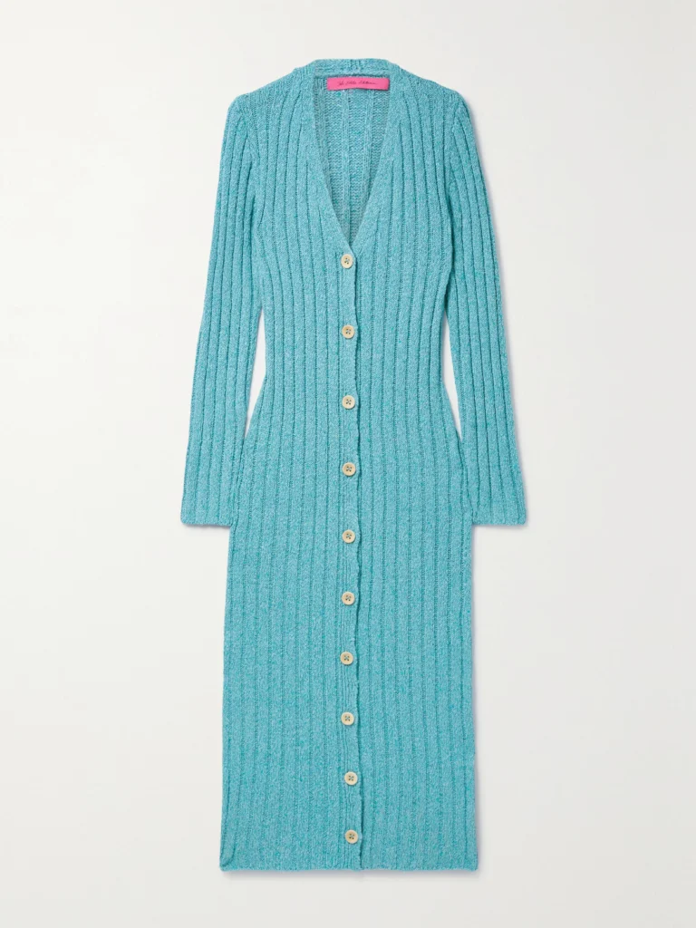 The Elder Statesman June Ribbed Cotton, Linen and Silk-blend Midi Dress
