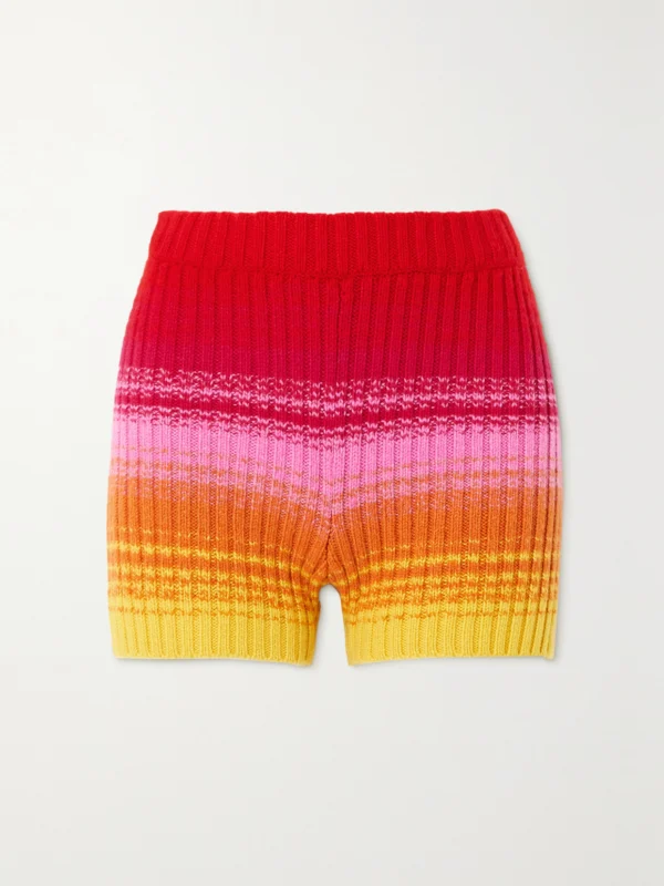 The Elder Statesman Morphe Striped Ribbed Cashmere Shorts