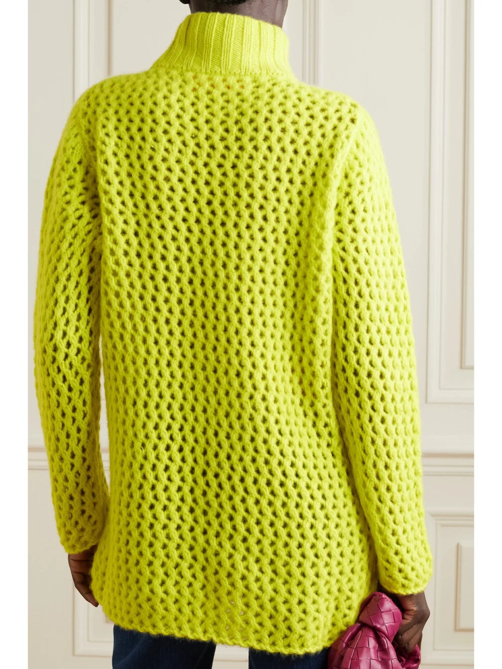 Back view of The Elder Statesman Open-knit Cashmere Turtleneck Sweater