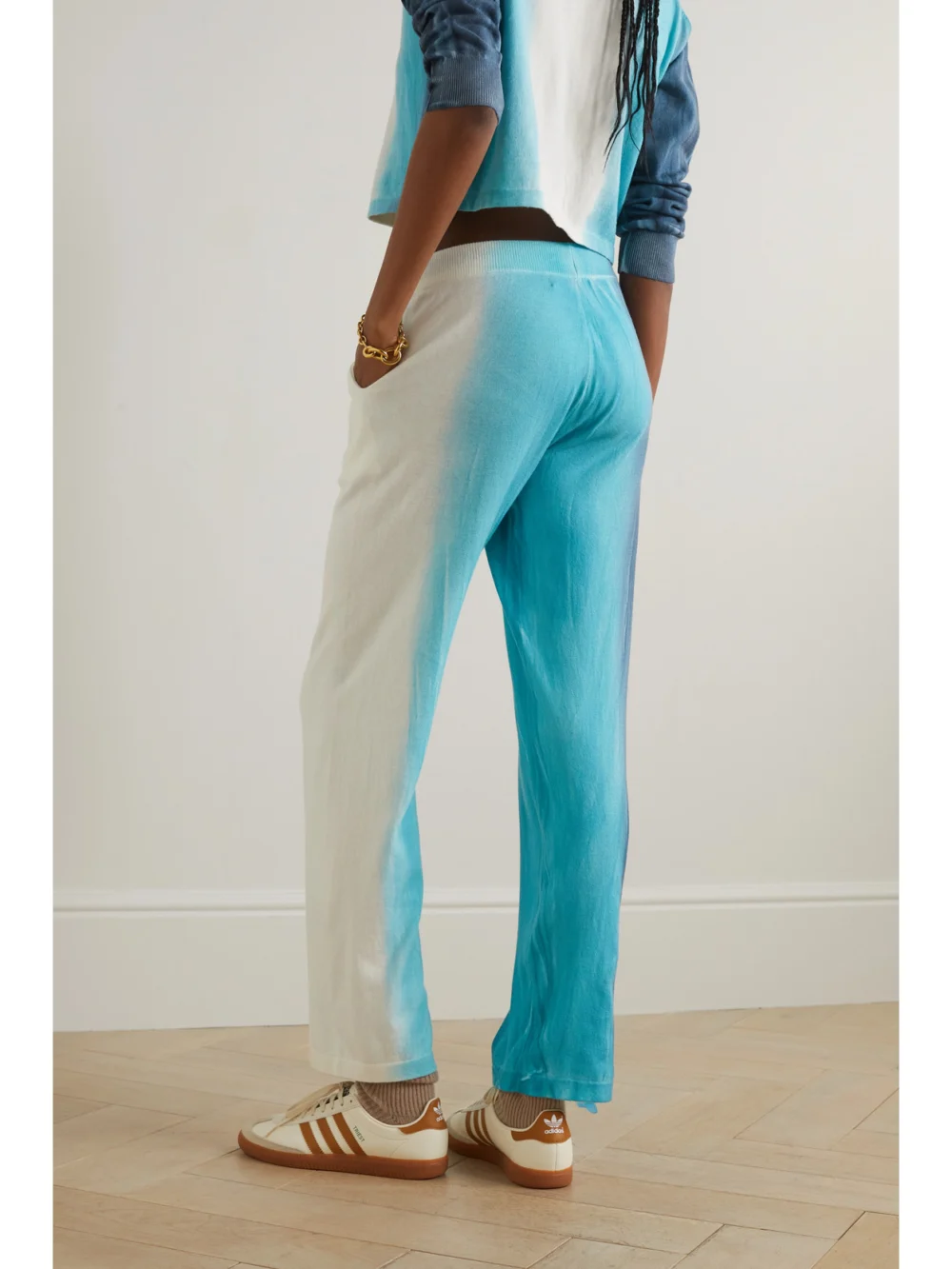 Back view of The Elder Statesman Scape Ombré Organic Cotton and Cashmere-blend Straight-leg Track Pants