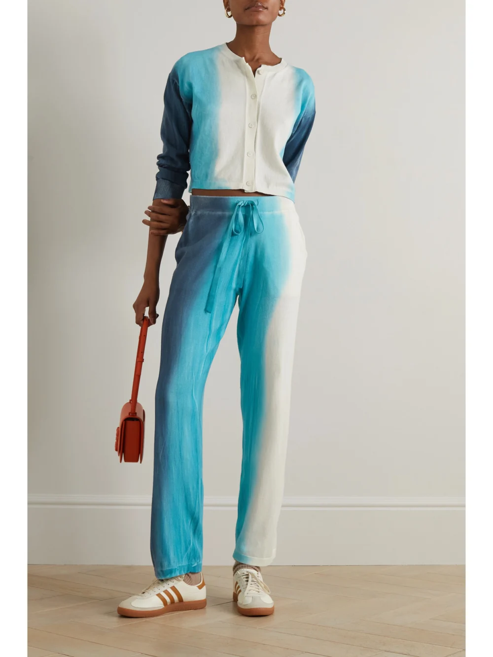 The Elder Statesman Scape Ombré Organic Cotton and Cashmere-blend Straight-leg Track Pants, worn by a model