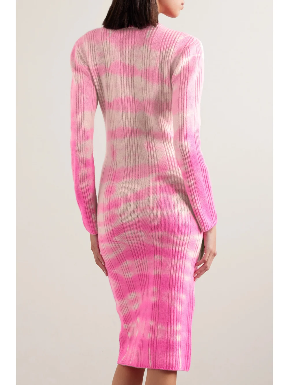 Back view of The Elder Statesman Sonar Tie-dyed Ribbed Cashmere Midi Dress
