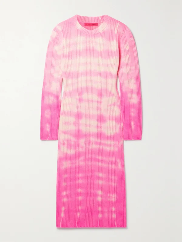 The Elder Statesman Sonar Tie-dyed Ribbed Cashmere Midi Dress