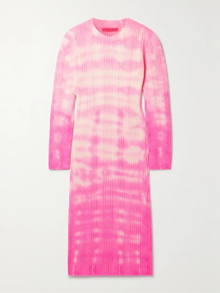 The Elder Statesman Sonar Tie-dyed Ribbed Cashmere Midi Dress