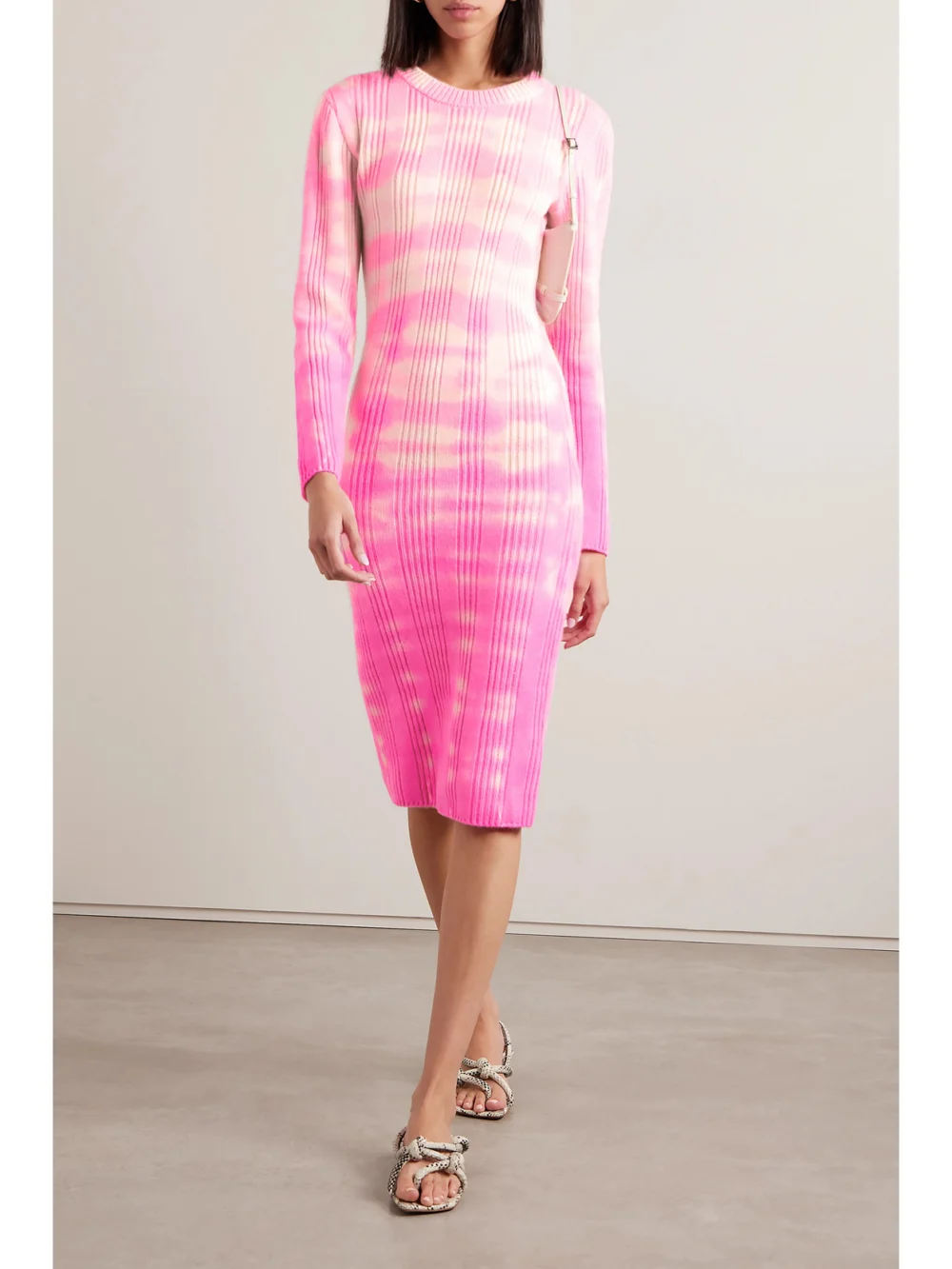 The Elder Statesman Sonar Tie-dyed Ribbed Cashmere Midi Dress, worn by a model