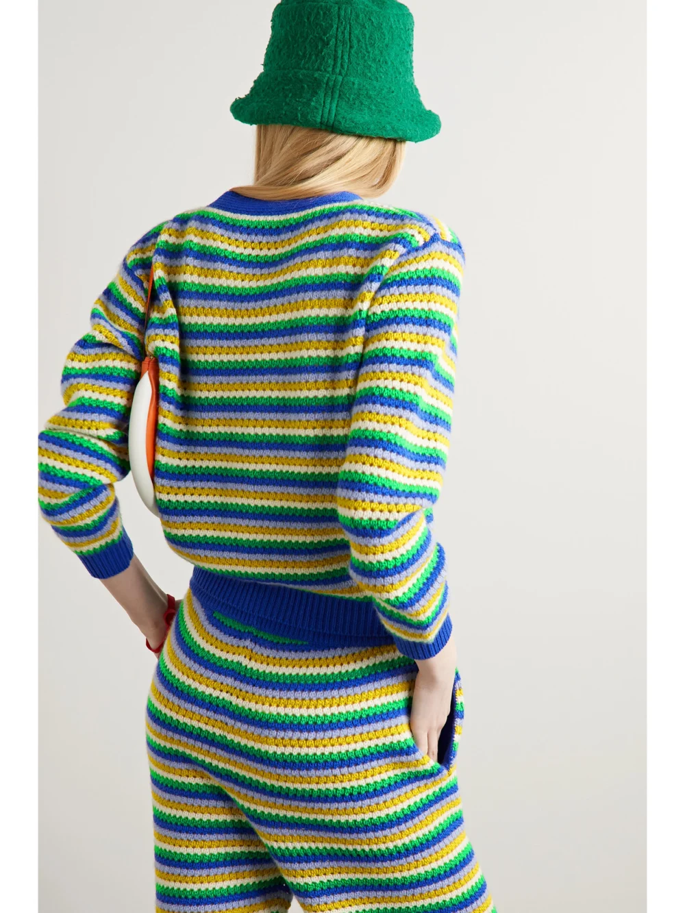 Back view of The Elder Statesman Striped Open-knit Cashmere Cardigan