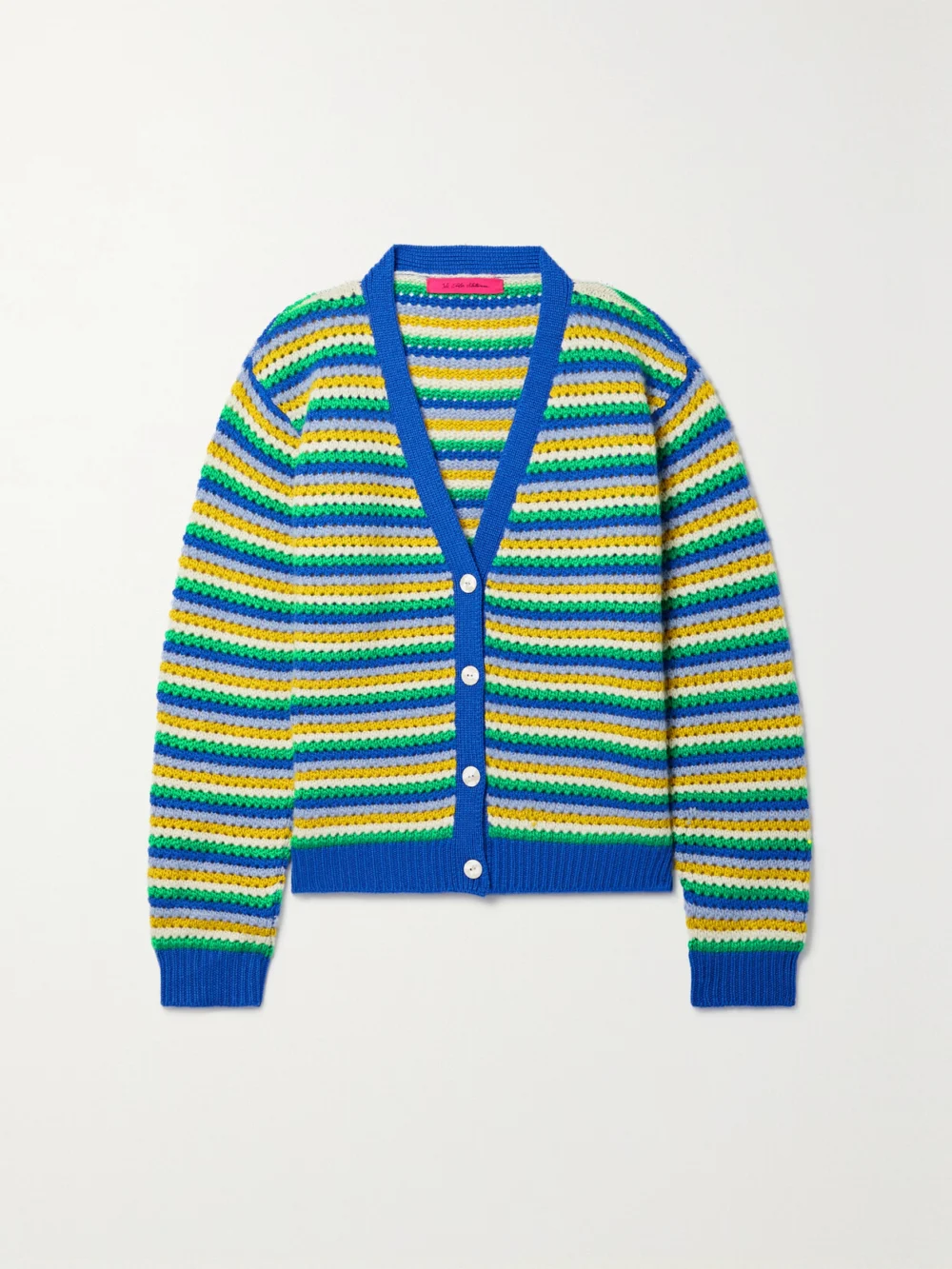 The Elder Statesman Striped Open-knit Cashmere Cardigan in blue