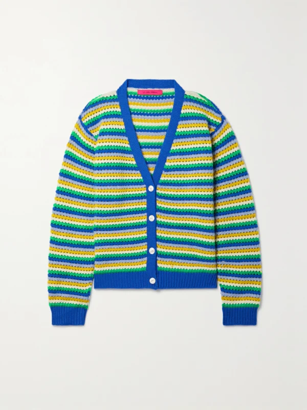 The Elder Statesman Striped Open-knit Cashmere Cardigan