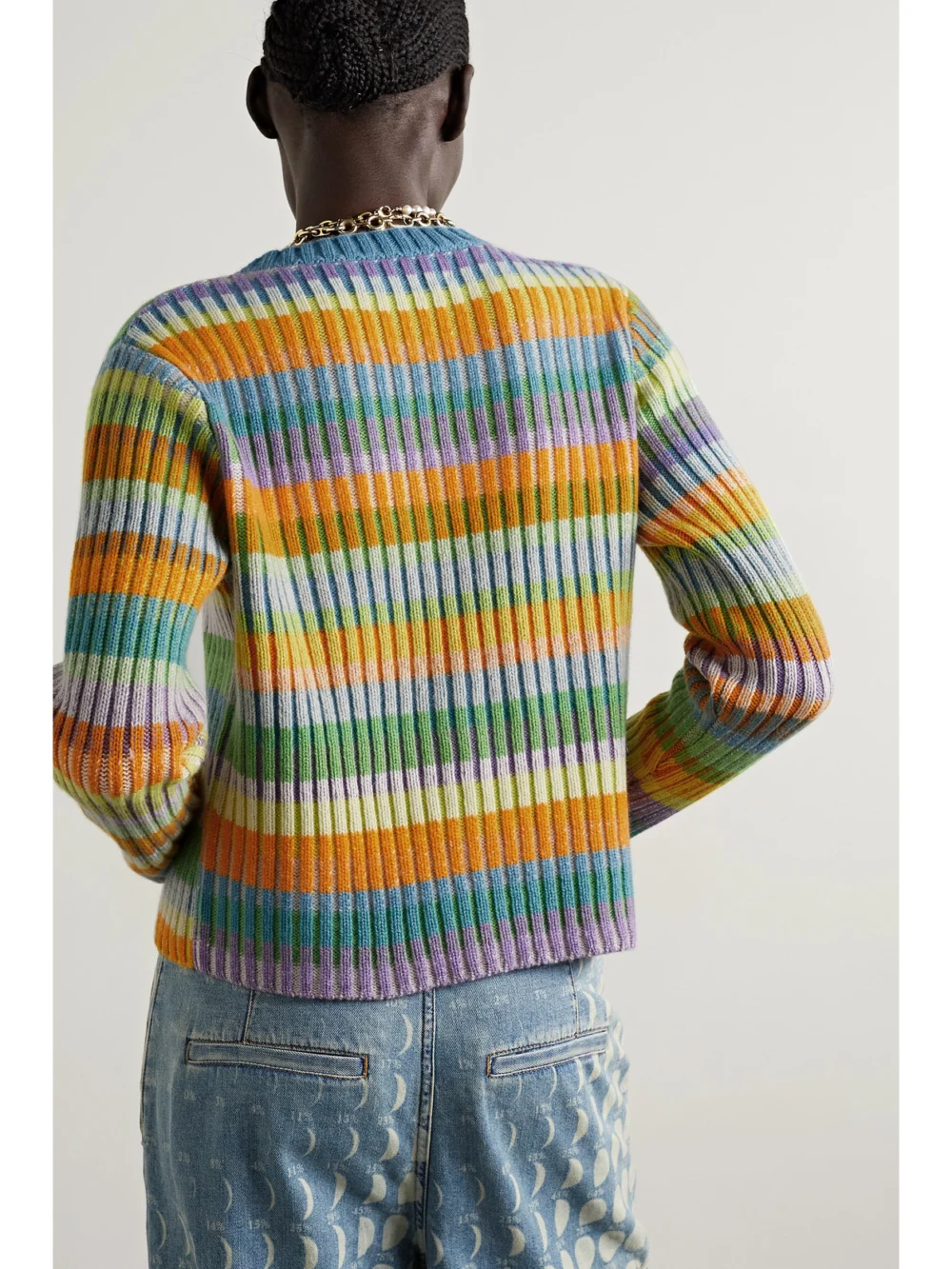 Back view of The Elder Statesman Striped Ribbed Cashmere Cardigan
