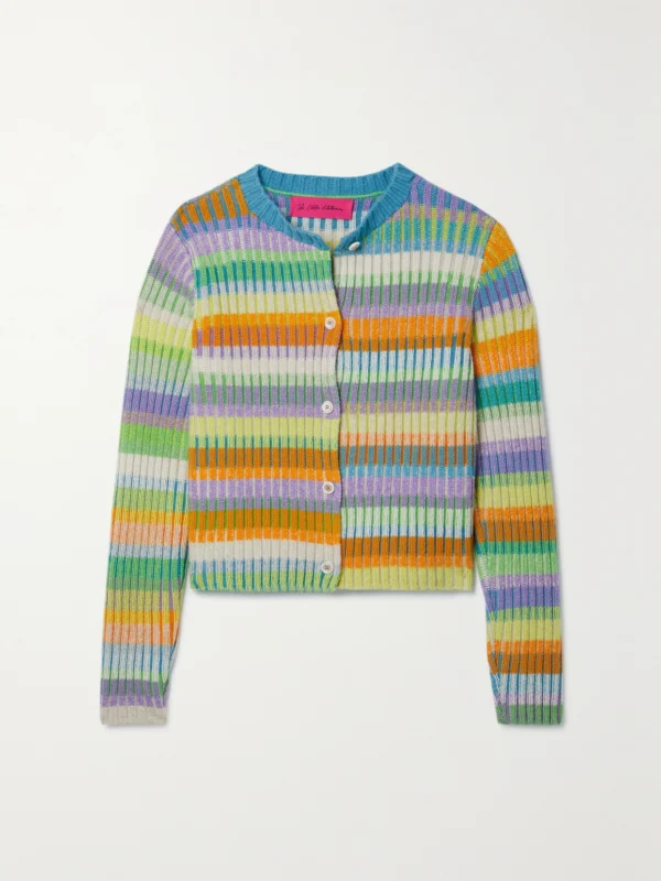 The Elder Statesman Striped Ribbed Cashmere Cardigan