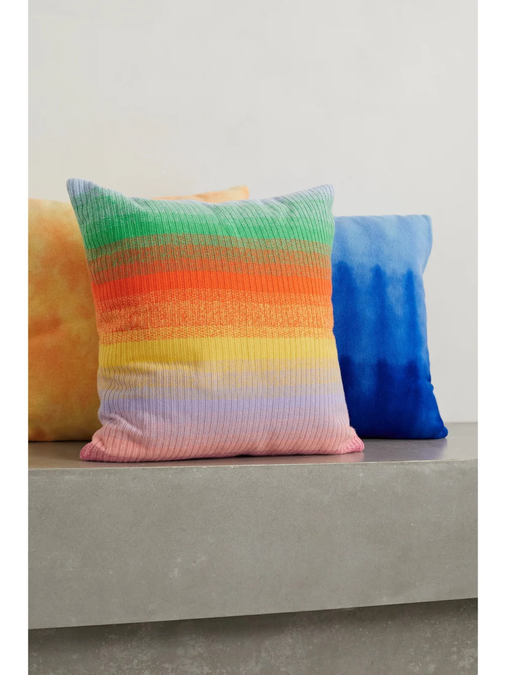 The Elder Statesman Striped Ribbed Cashmere Cushion, styled view