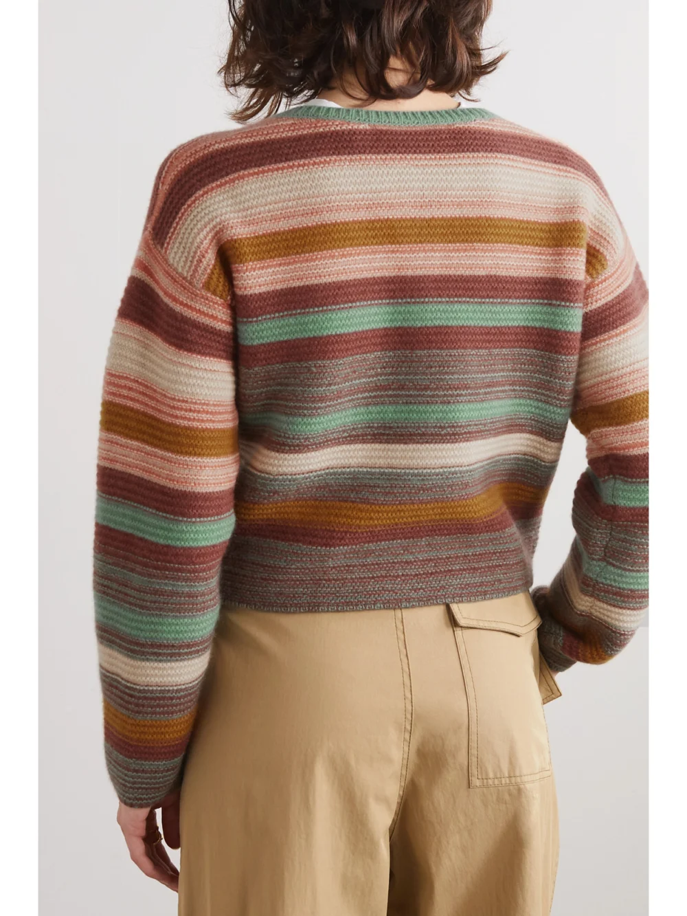 Back view of The Elder Statesman Sundry Cropped Striped Cashmere Cardigan