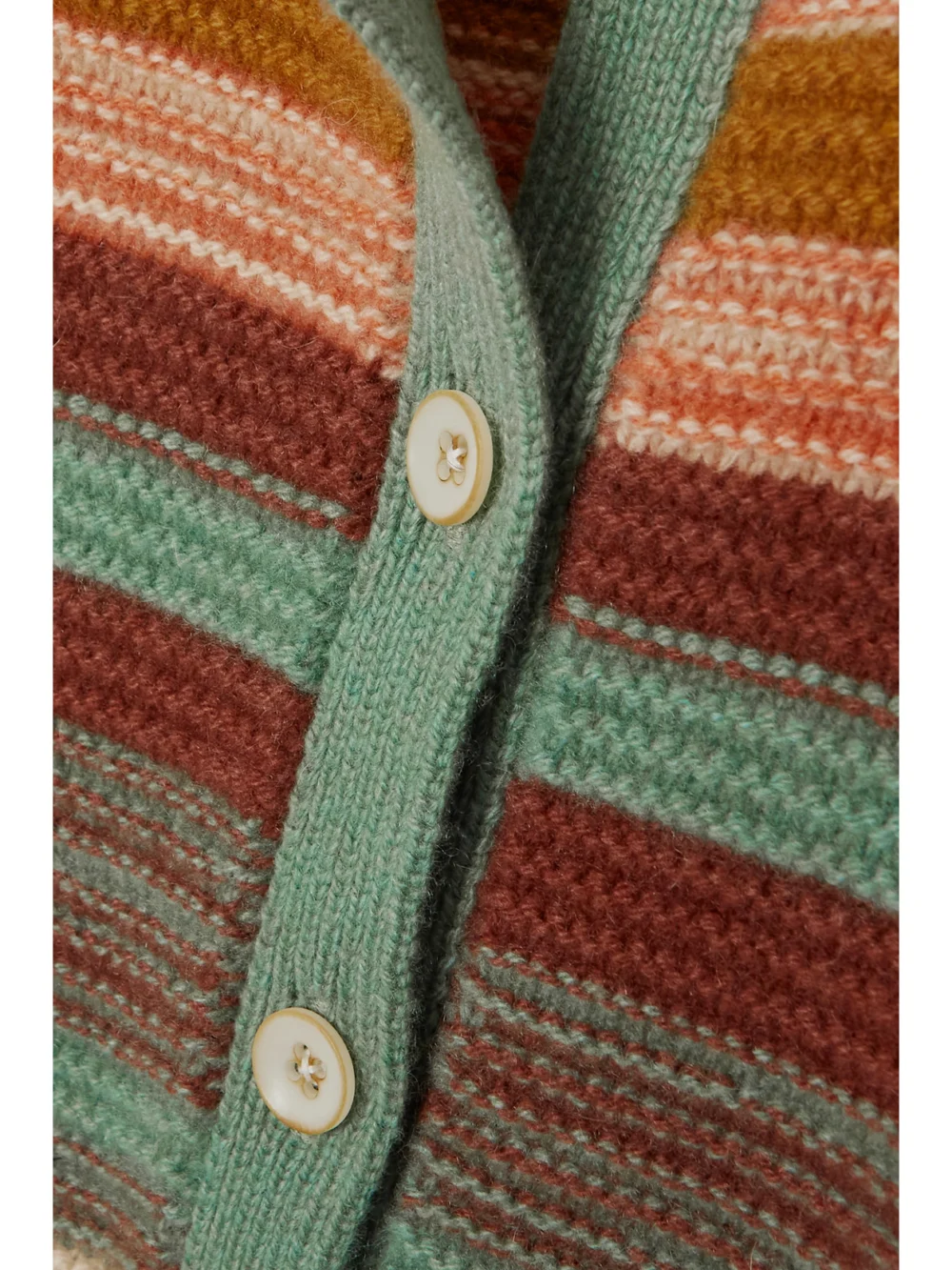 Close-up detail of The Elder Statesman Sundry Cropped Striped Cashmere Cardigan