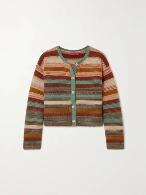 The Elder Statesman Sundry Cropped Striped Cashmere Cardigan