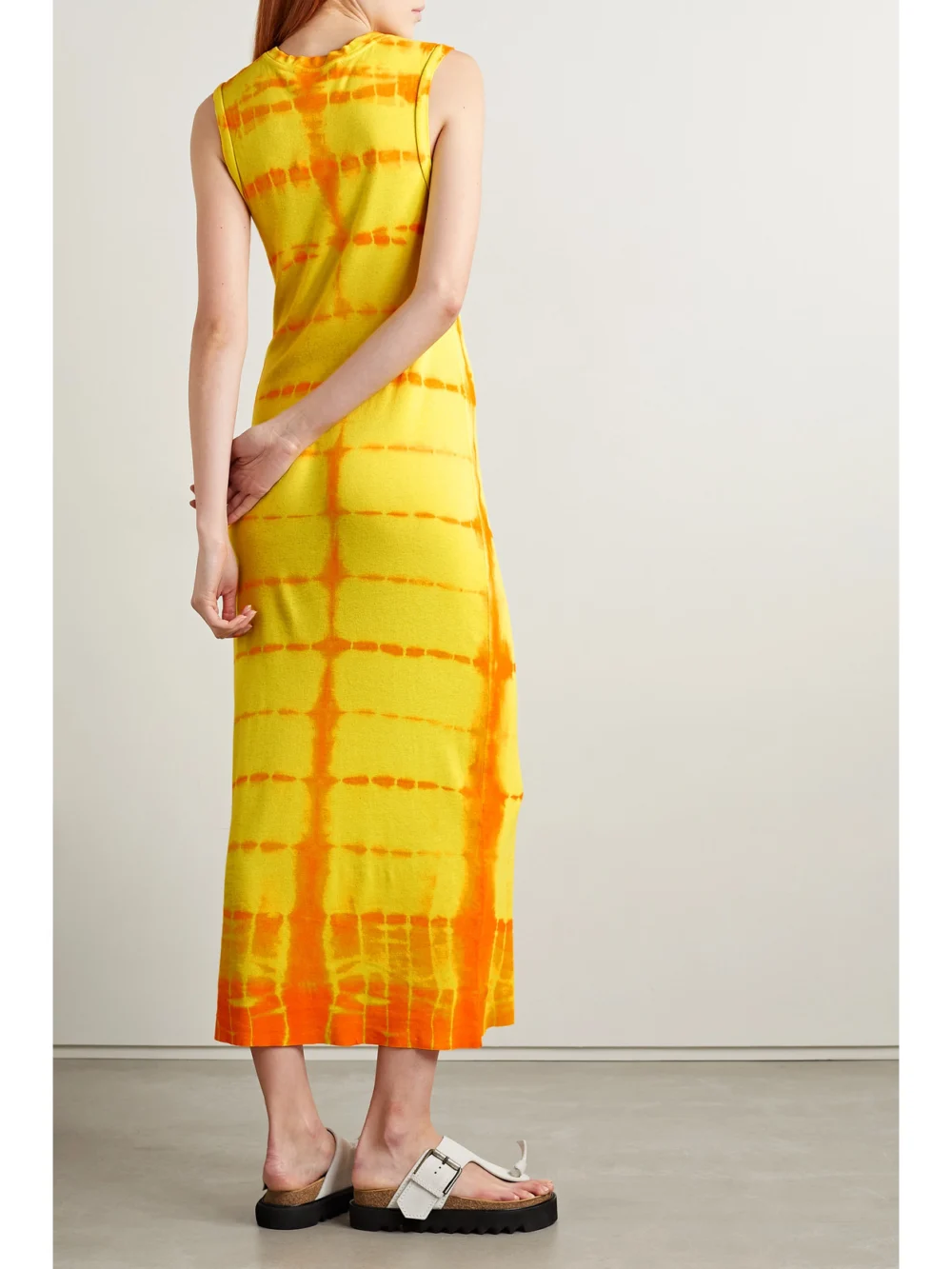 Back view of The Elder Statesman Tie-dyed Cotton and Cashmere-blend Jersey Midi Dress