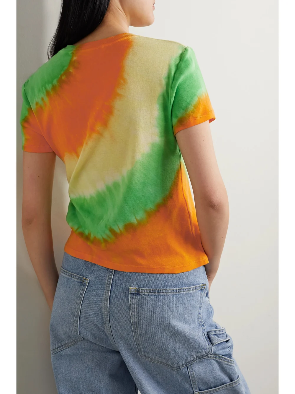 Back view of The Elder Statesman Tri Void Tie-dyed Cotton and Cashmere-blend Jersey T-shirt