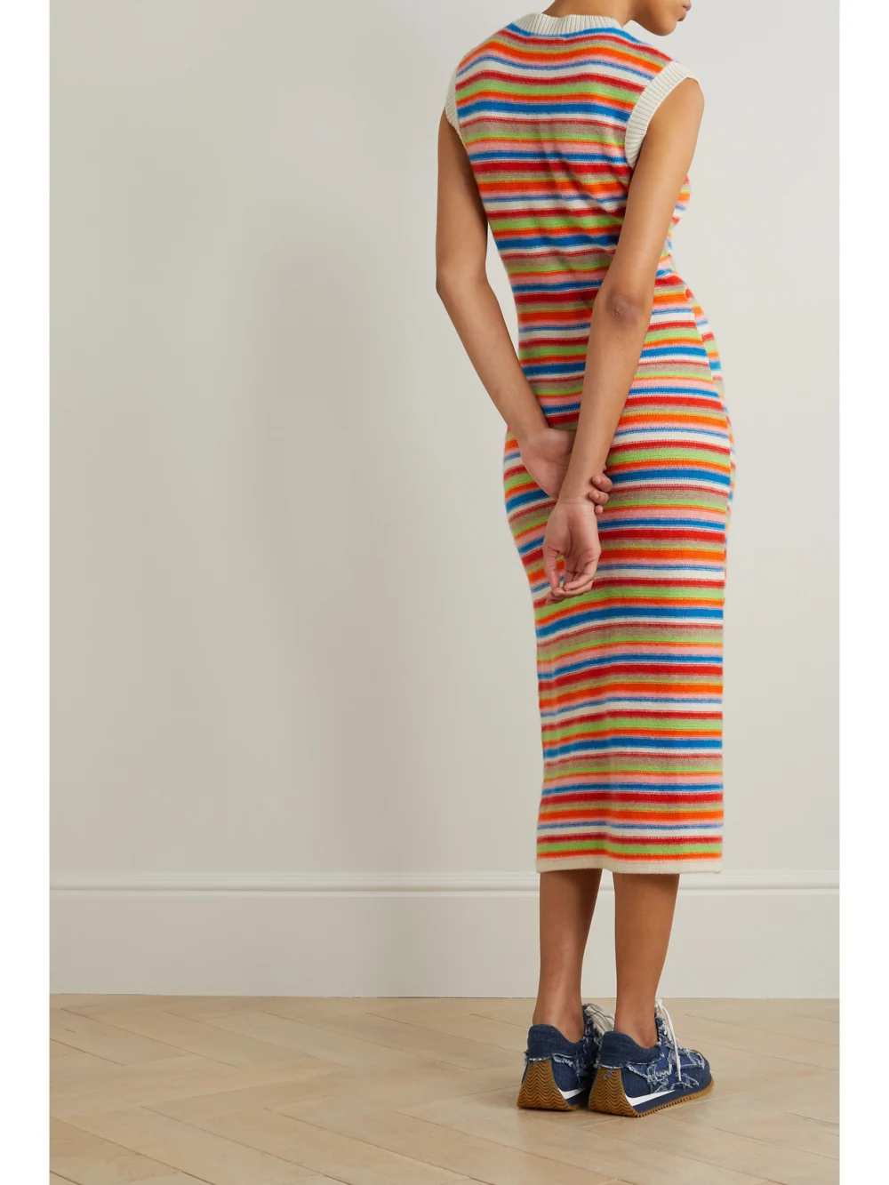 Back view of The Elder Statesman Vista Striped Cashmere Maxi Dress