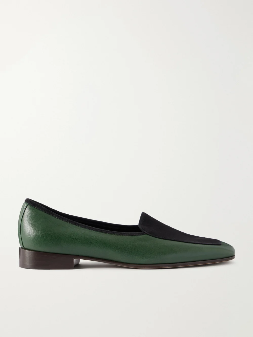 The Row Adam Suede-trimmed Glossed-leather Penny Loafers in dark green