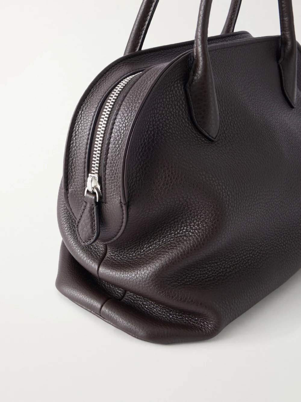 Close-up detail of The Row Agnes 12 Leather Shoulder Bag