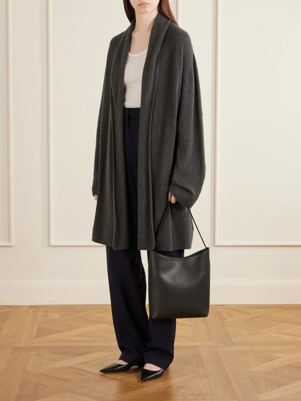 The Row Alma Leather Shoulder Bag, styled view
