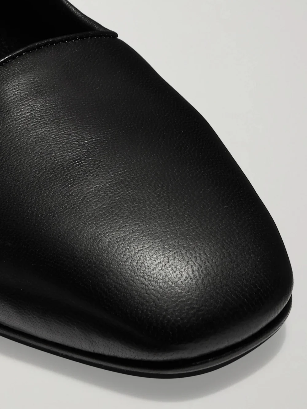 Close-up detail of The Row Ava Leather Mary Jane Ballet Flats