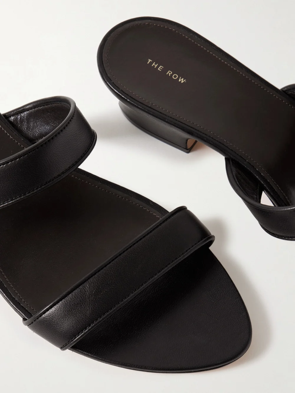 Close-up detail of The Row Awar Leather Sandals
