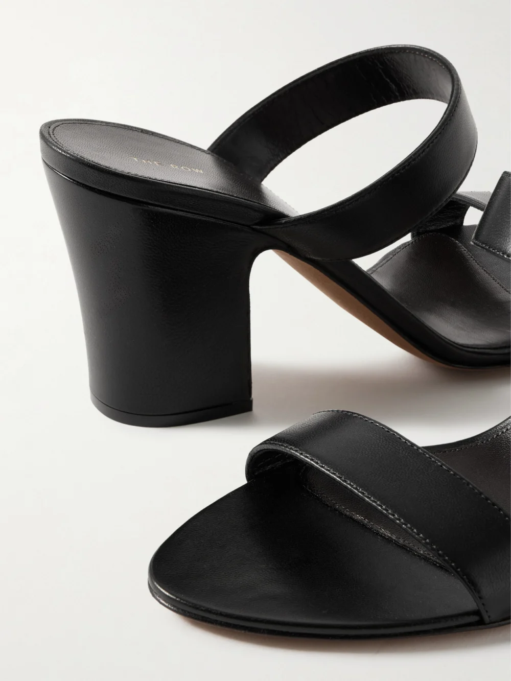 Close-up detail of The Row Awar Leather Sandals
