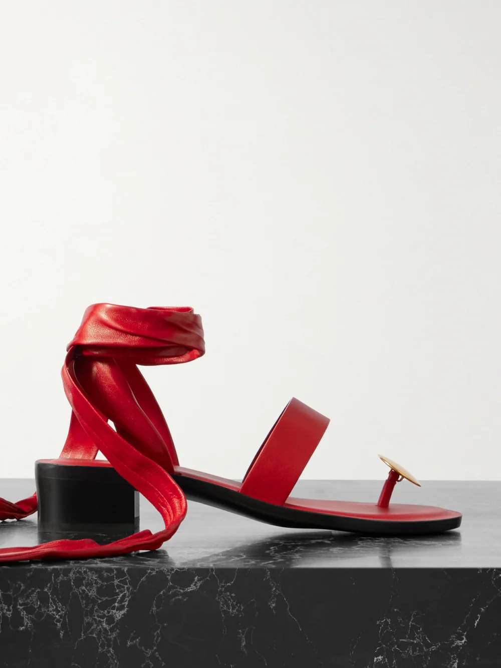 The Row Band Embellished Leather Sandals in red