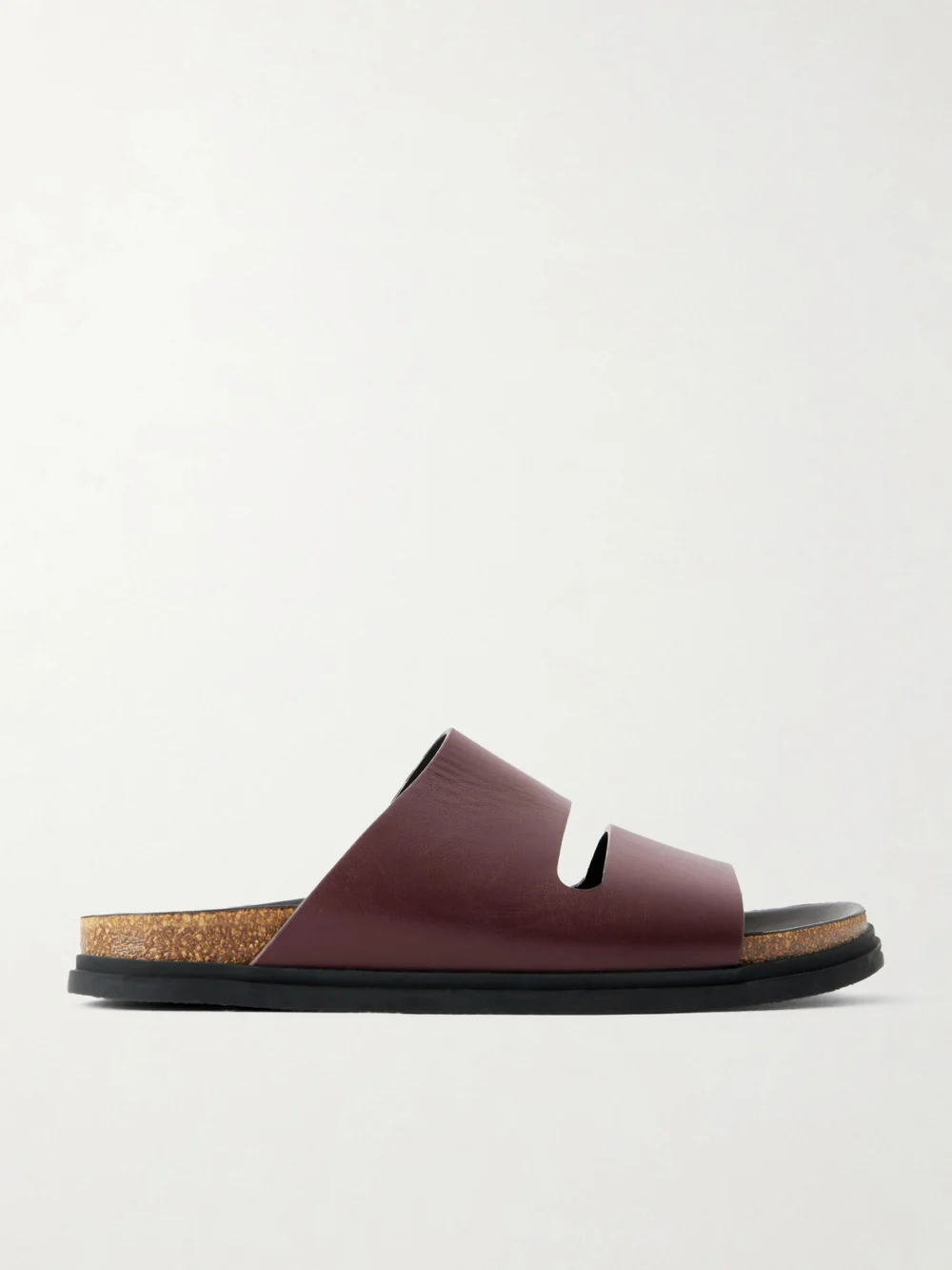 The Row Band Leather Flat Sandals in burgundy