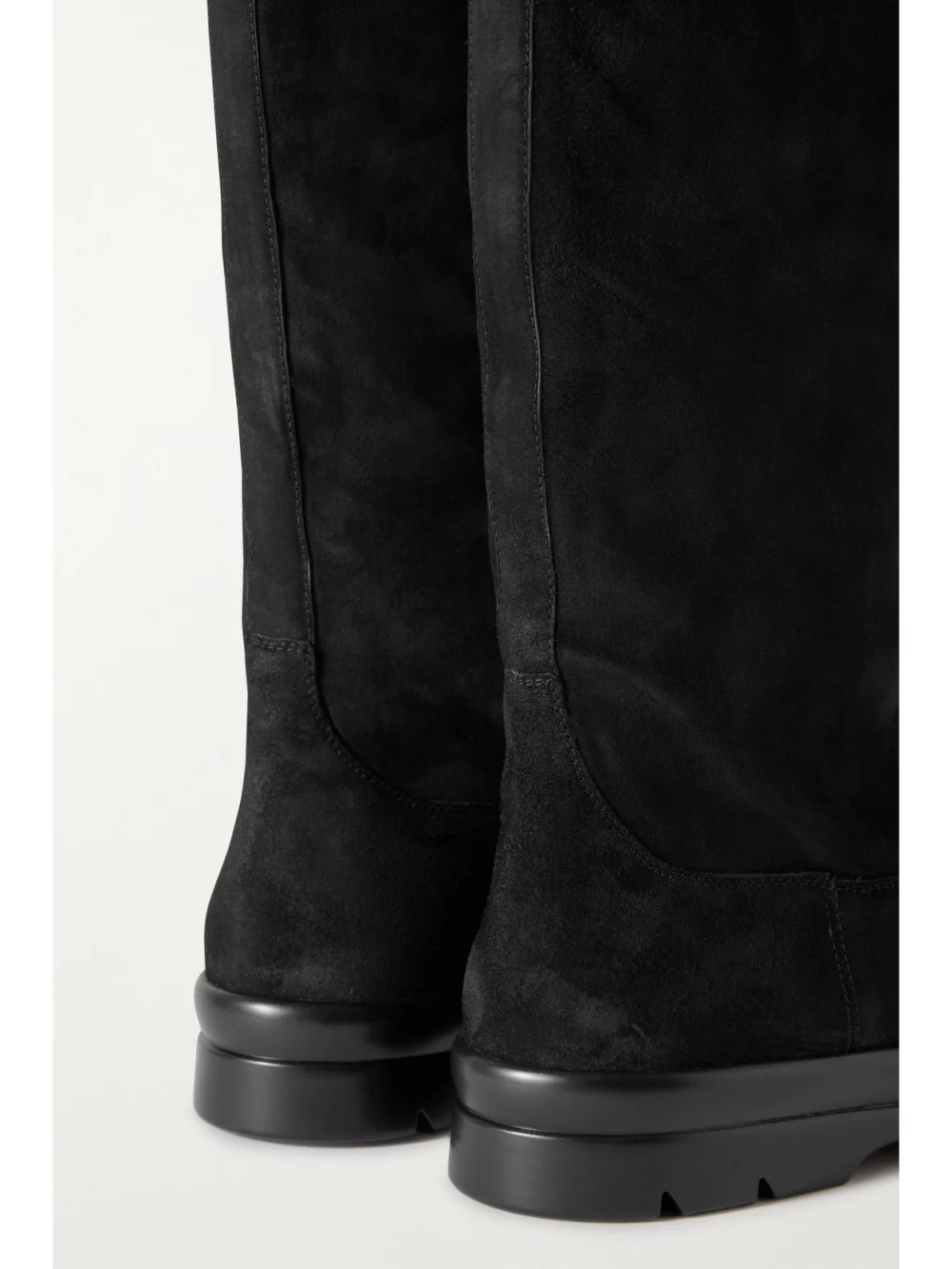 Close-up detail of The Row Billie Suede Over-the-knee Boots