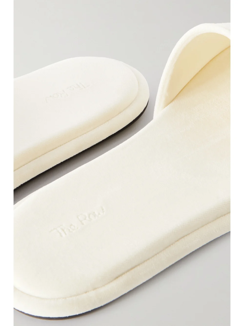 Close-up detail of The Row Canal Slipper Velvet Slides