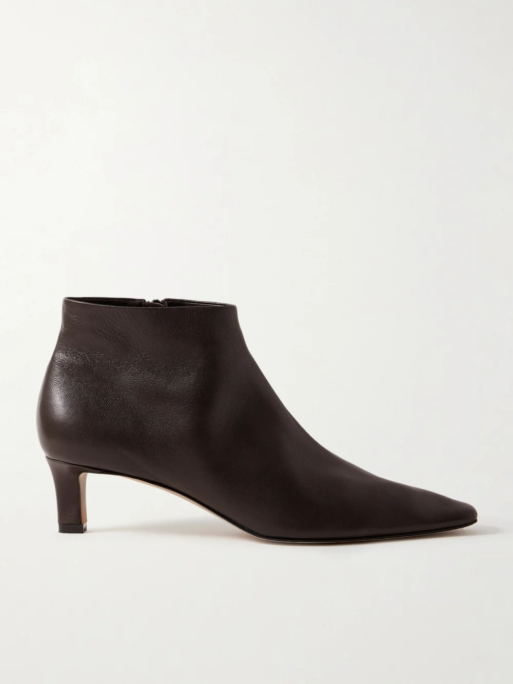 The Row Carla Leather Ankle Boots in dark brown