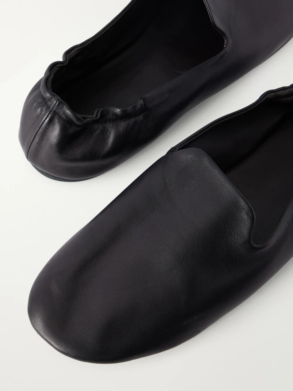 Close-up detail of The Row Casa Leather Loafers