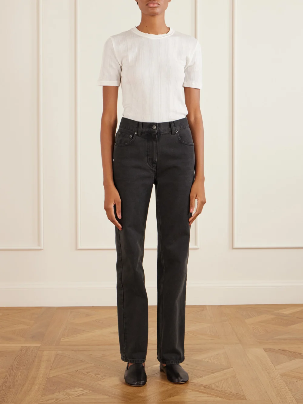 The Row Casa Leather Loafers, styled view