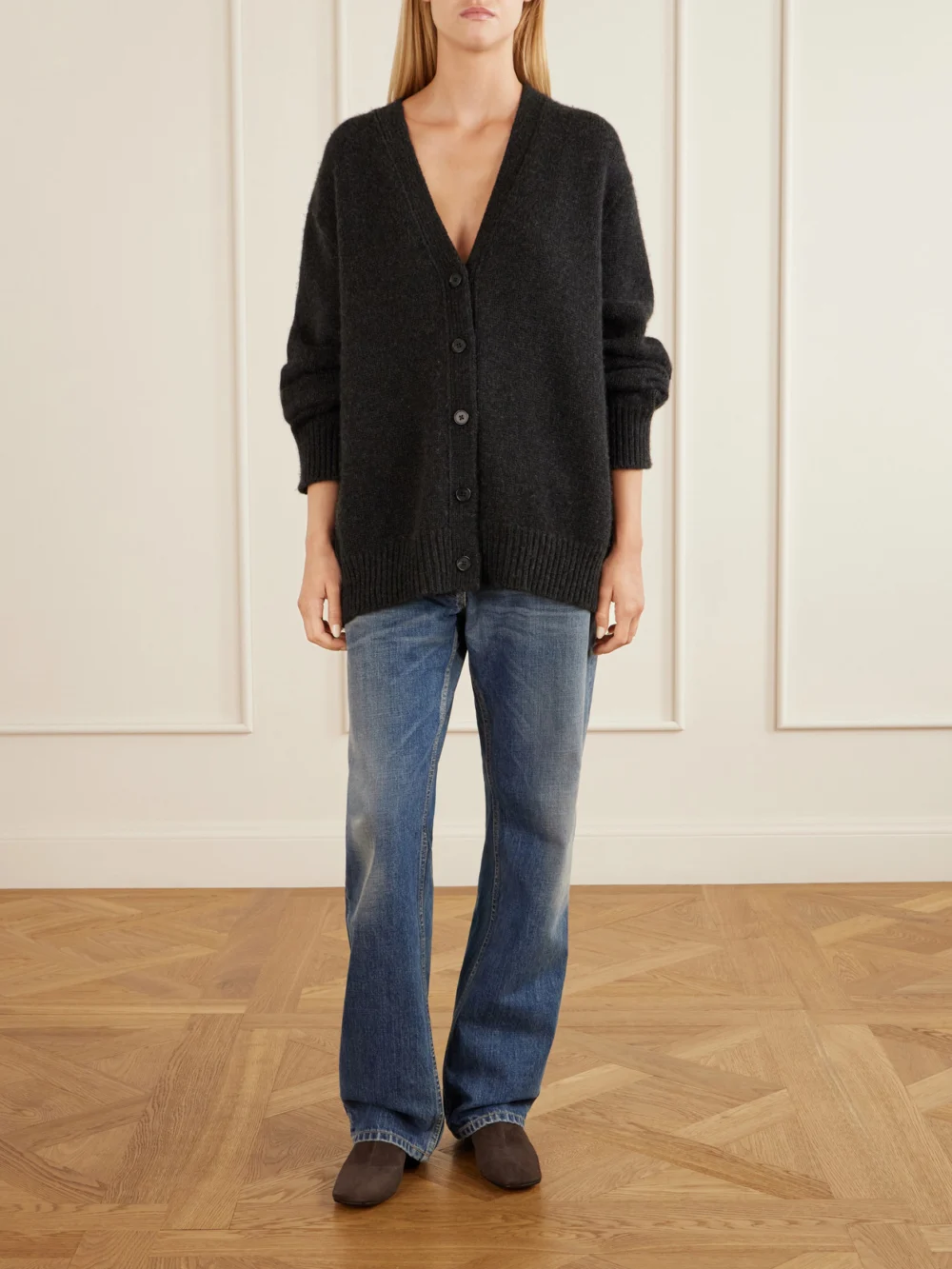 The Row Cindy Suede Ankle Boots, styled view