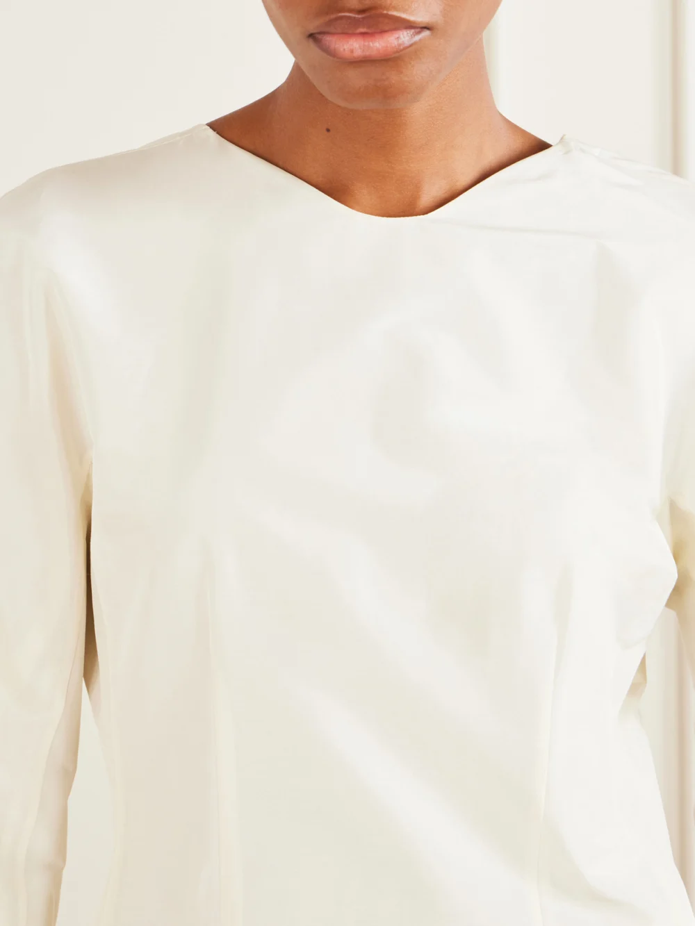 Close-up detail of The Row Elione Cotton and Silk Blouse