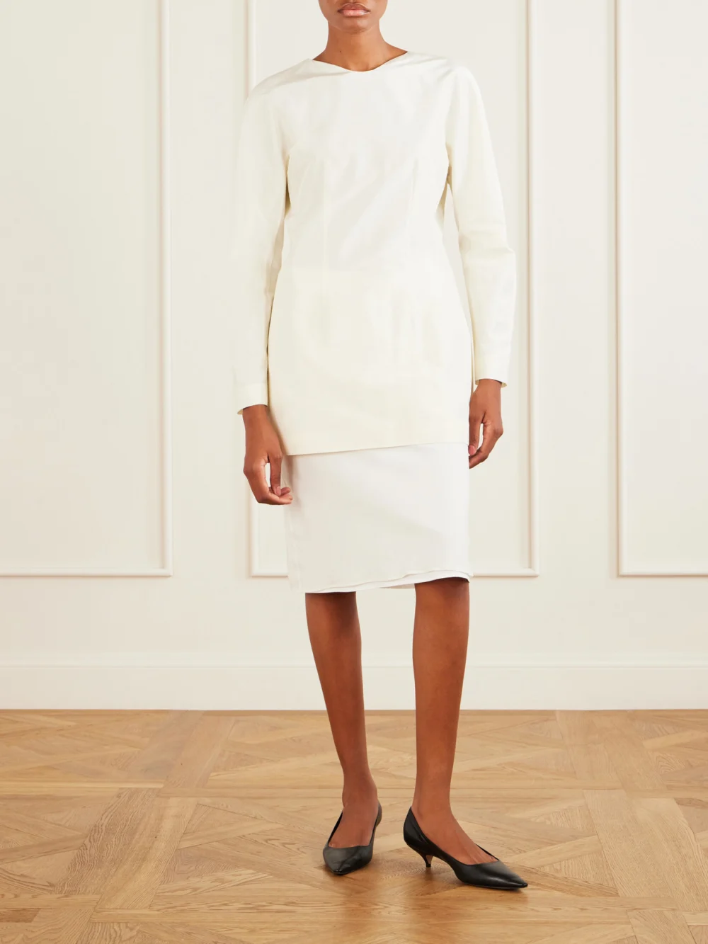 Side view of The Row Elione Cotton and Silk Blouse