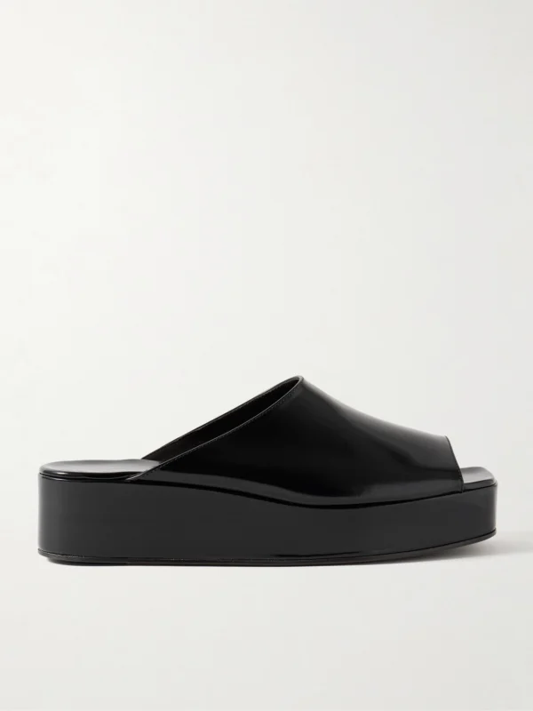 The Row Emi Flatform Glossed-leather Platform Slides