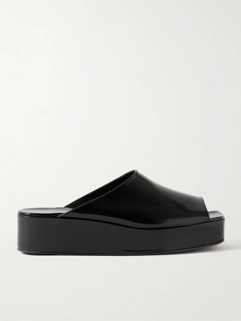 The Row Emi Flatform Glossed-leather Platform Slides