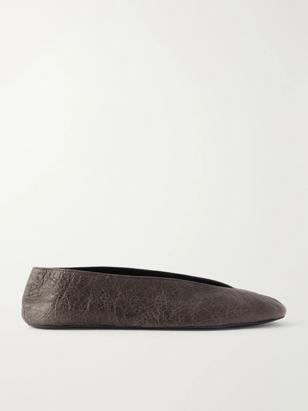 The Row Fay Leather Ballet Flats in chocolate
