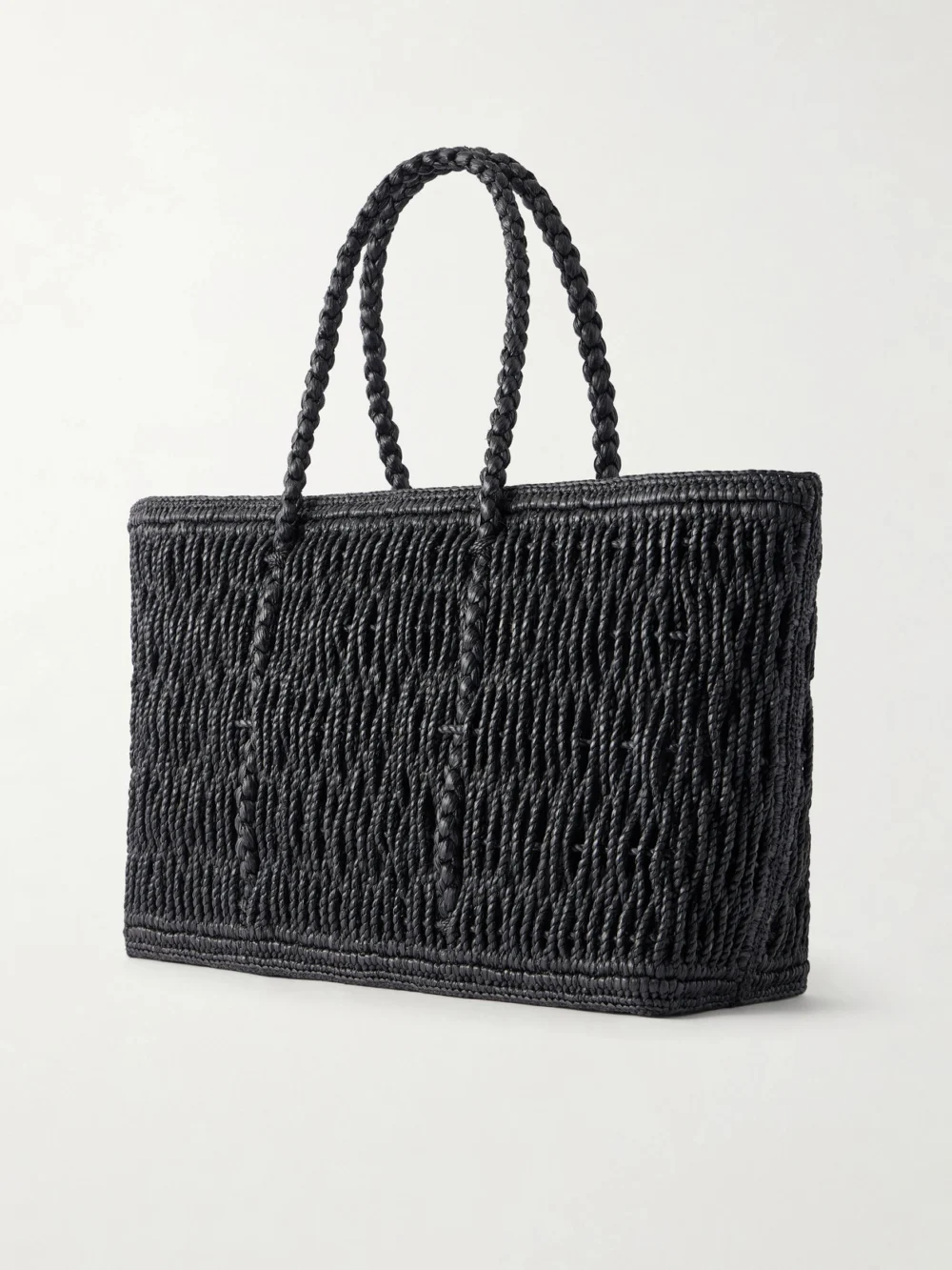 Back view of The Row Georgica Leather-trimmed Raffia Tote Bag