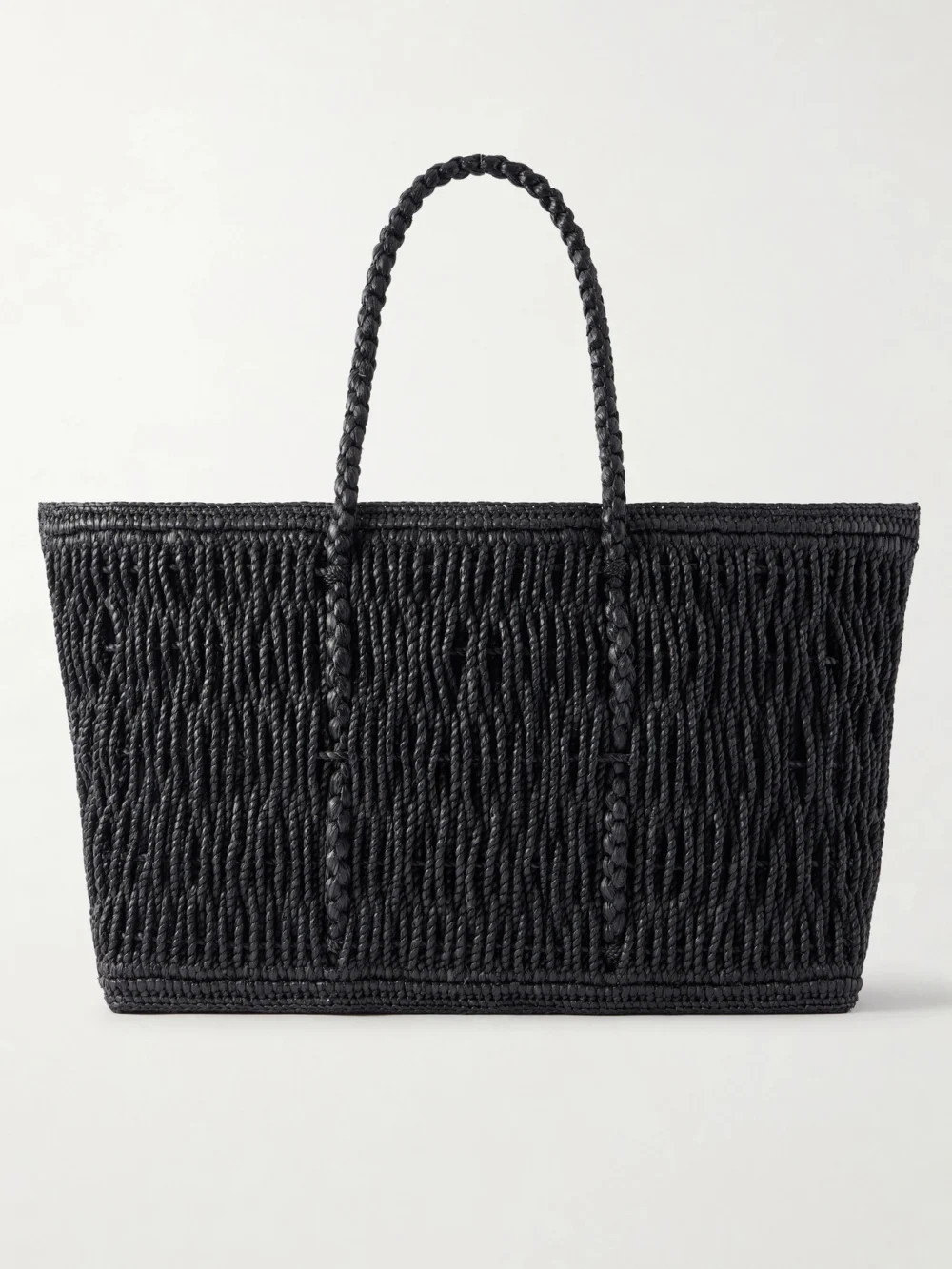 The Row Georgica Leather-trimmed Raffia Tote Bag in black