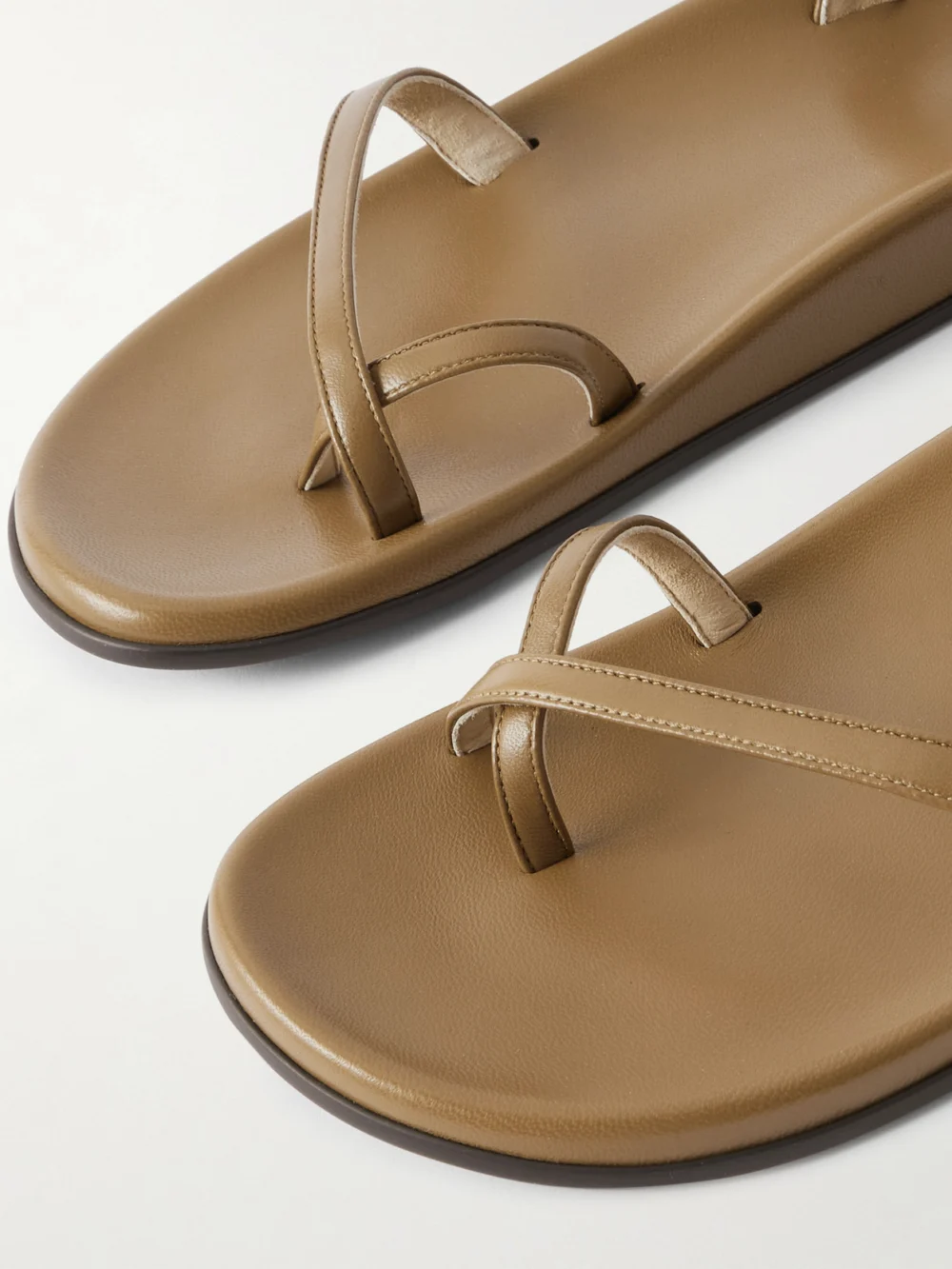 Close-up detail of The Row Hugh Leather Sandals