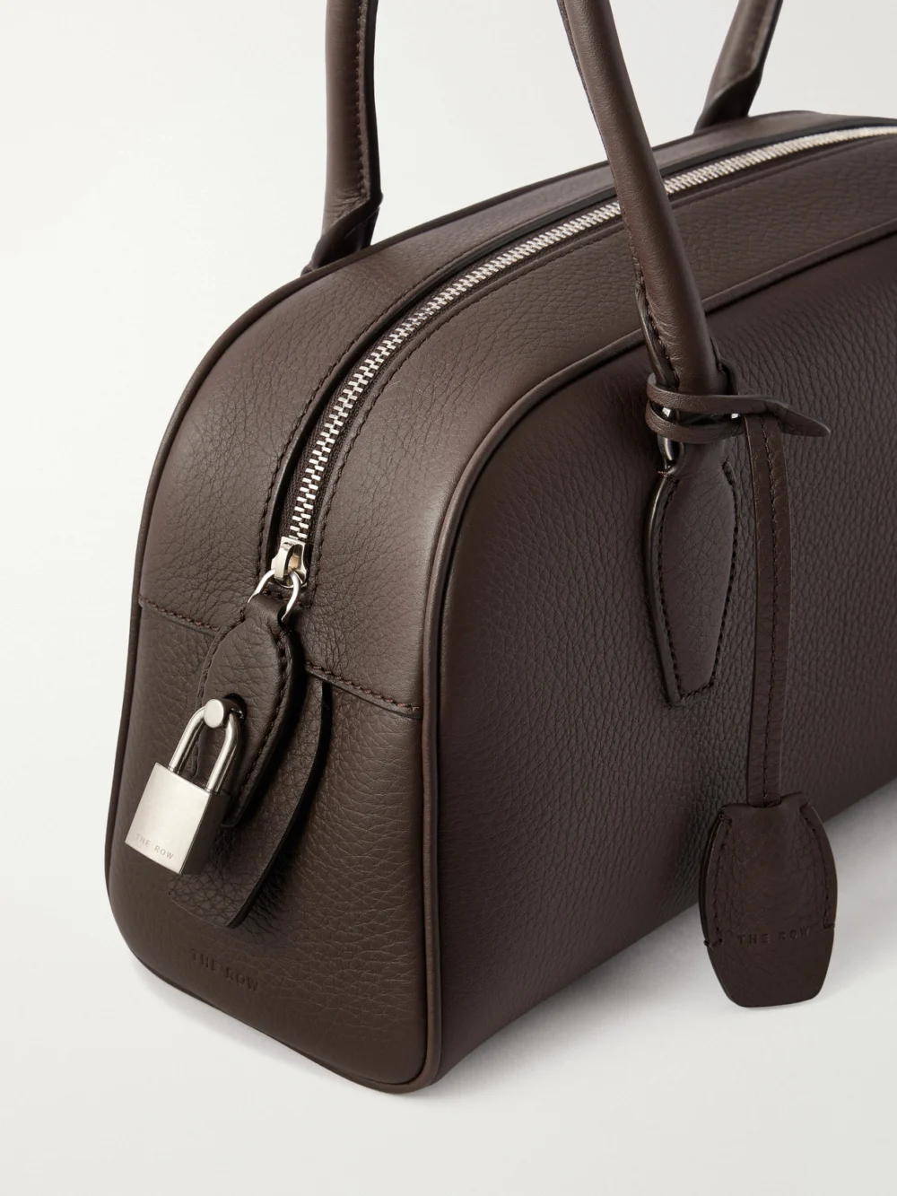 Close-up detail of The Row India Small Full-grain Leather Tote