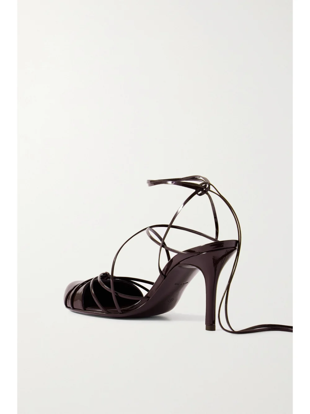 Back view of The Row Joan Lace-up Patent-leather Sandals