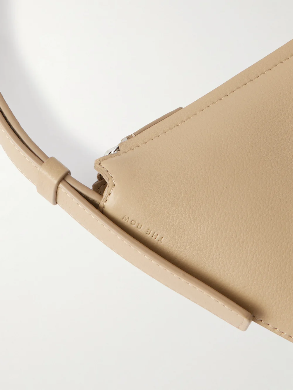 Close-up detail of The Row Jouvette Leather Shoulder Bag