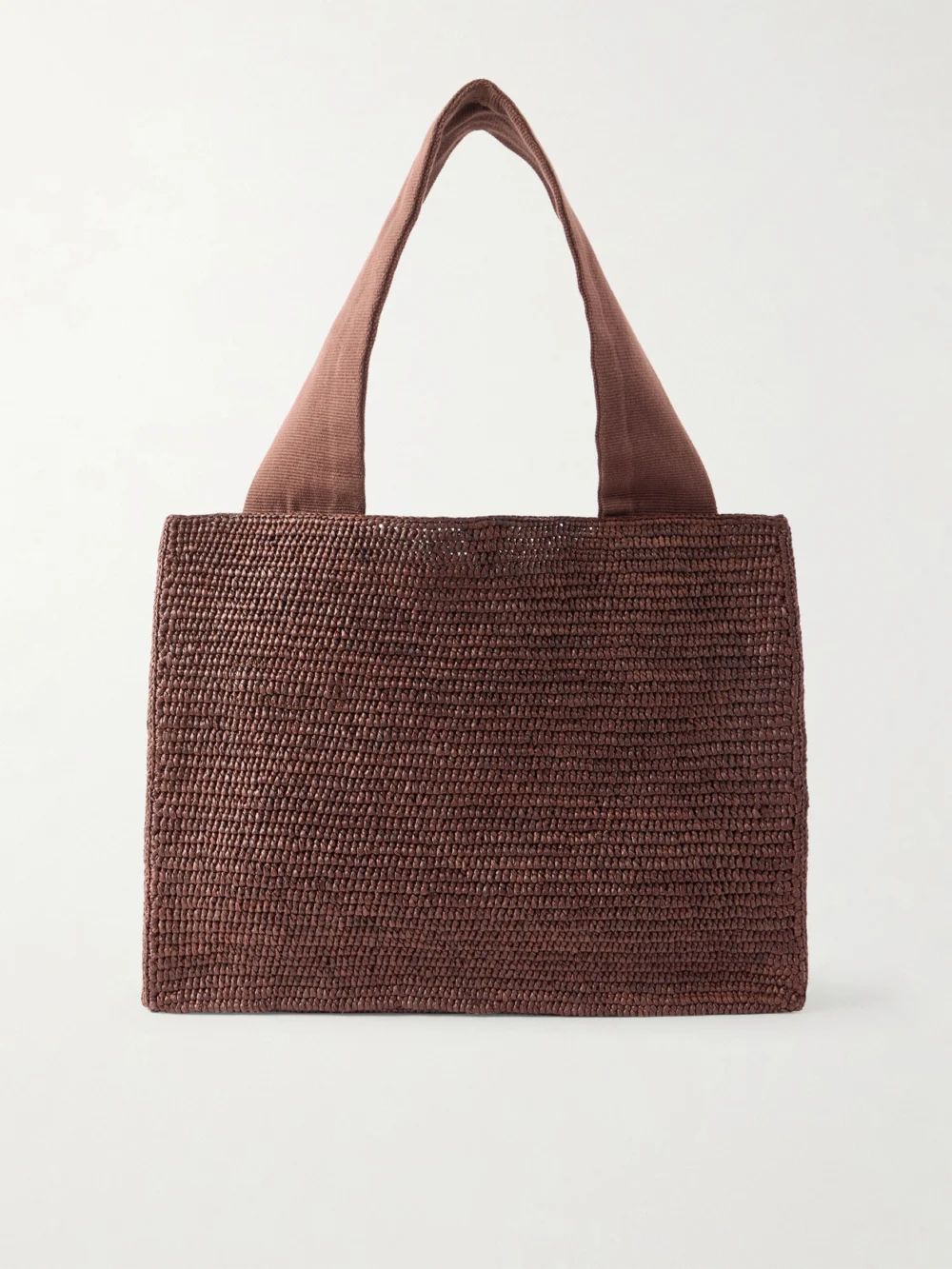 The Row Loretta Leather and Webbing-trimmed Raffia Tote in brown