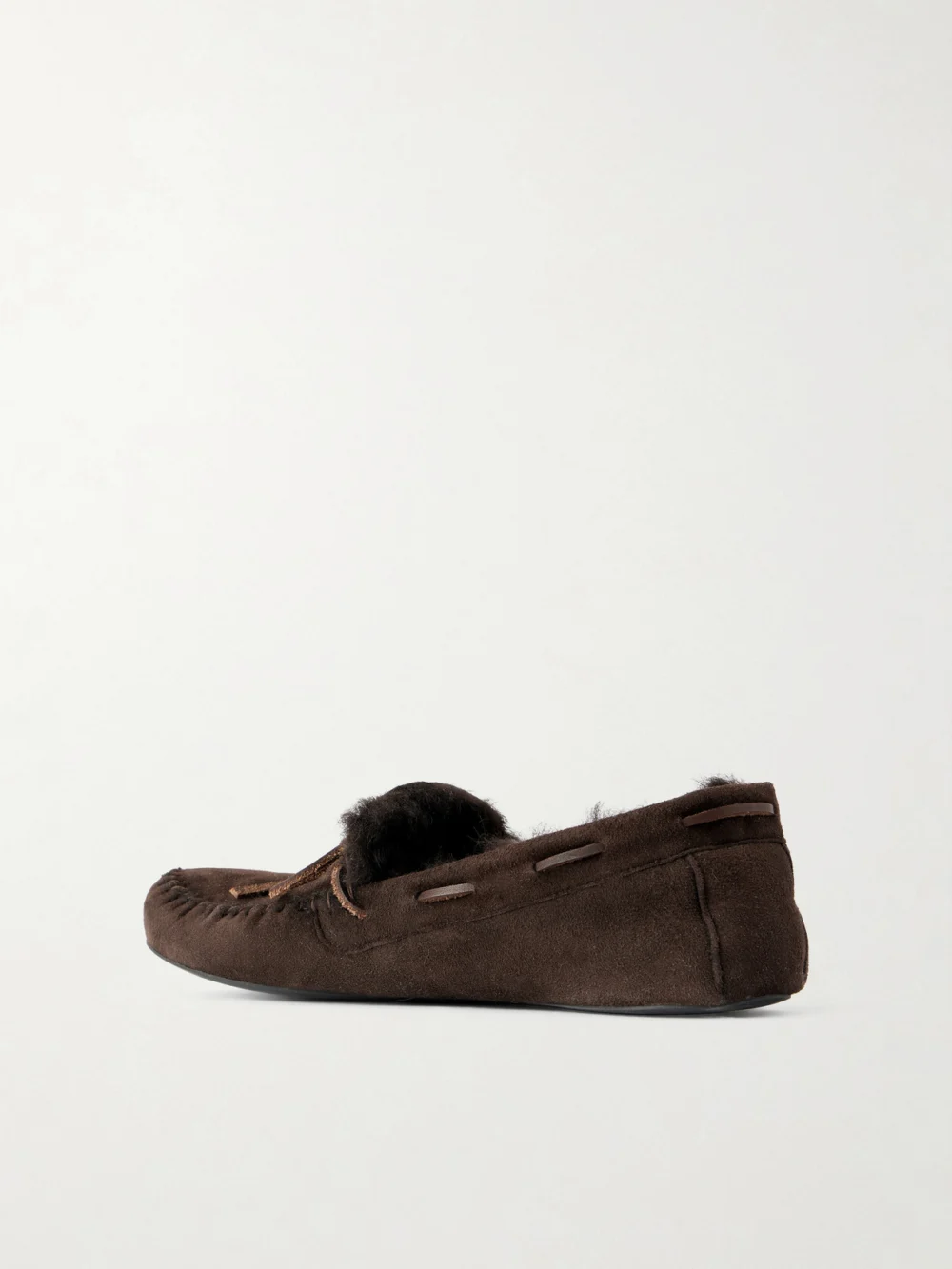 Back view of The Row Lucca Bow-detailed Shearling-lined Suede Loafers
