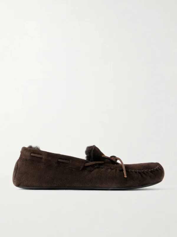 The Row Lucca Bow-detailed Shearling-lined Suede Loafers