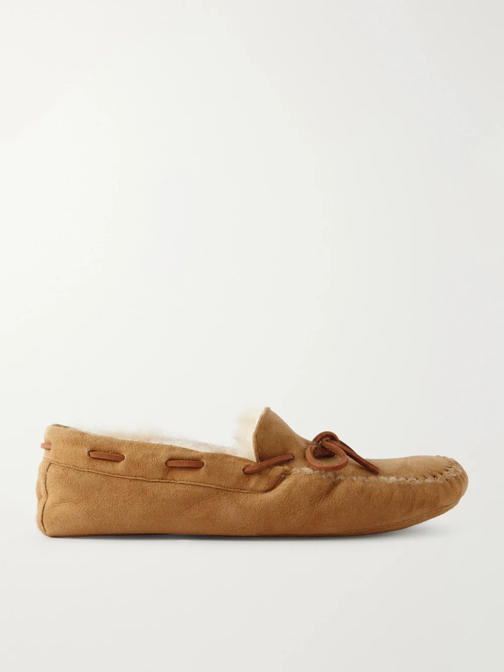 The Row Lucca Bow-detailed Shearling-lined Suede Loafers in tan
